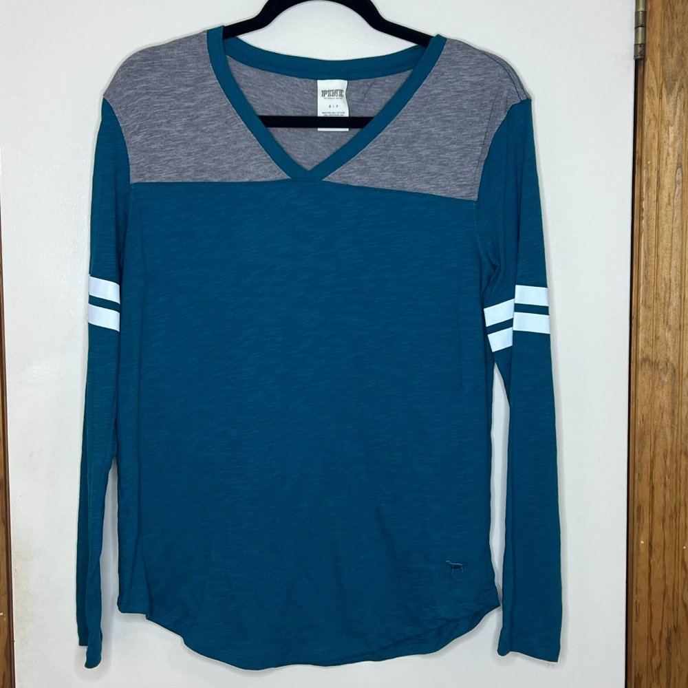 Small PINK Victorias Secret Long Sleeve V Neck Blue/Teal Grey/Gray NEVER WORN